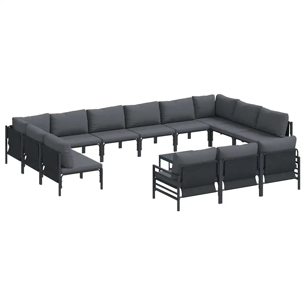 Set Divano da Giardino con cuscino 14 pcs Nero Acciaio