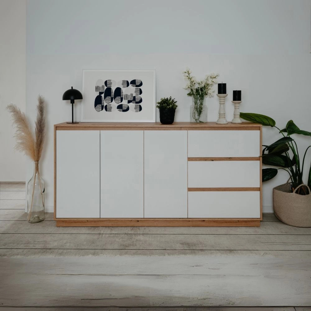 Credenza Phoenix 51A con 3 ante e 3 cassetti rovere e bianco 178x40x88H