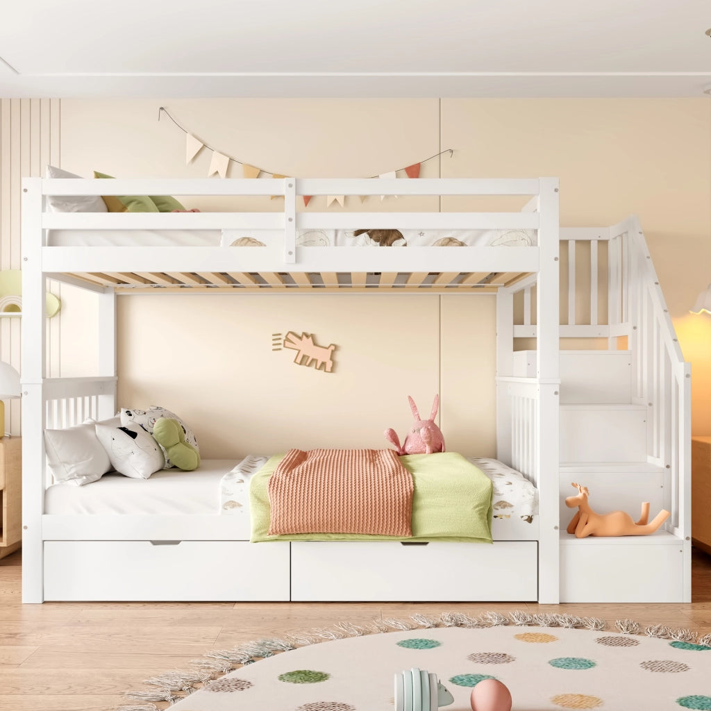 Letto a Castello con Scala e Cassetti ¨C MINIMAL ¨C Bianco 90x200