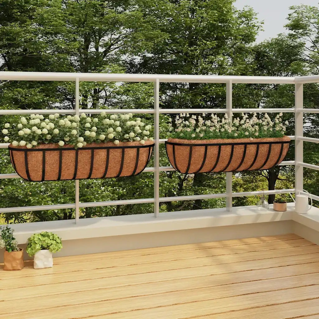 2 pz Fioriere | Cassetta per fiori | Vaso Parete Rivestimenti Cocco Nero 61x19x16cm Acciaio