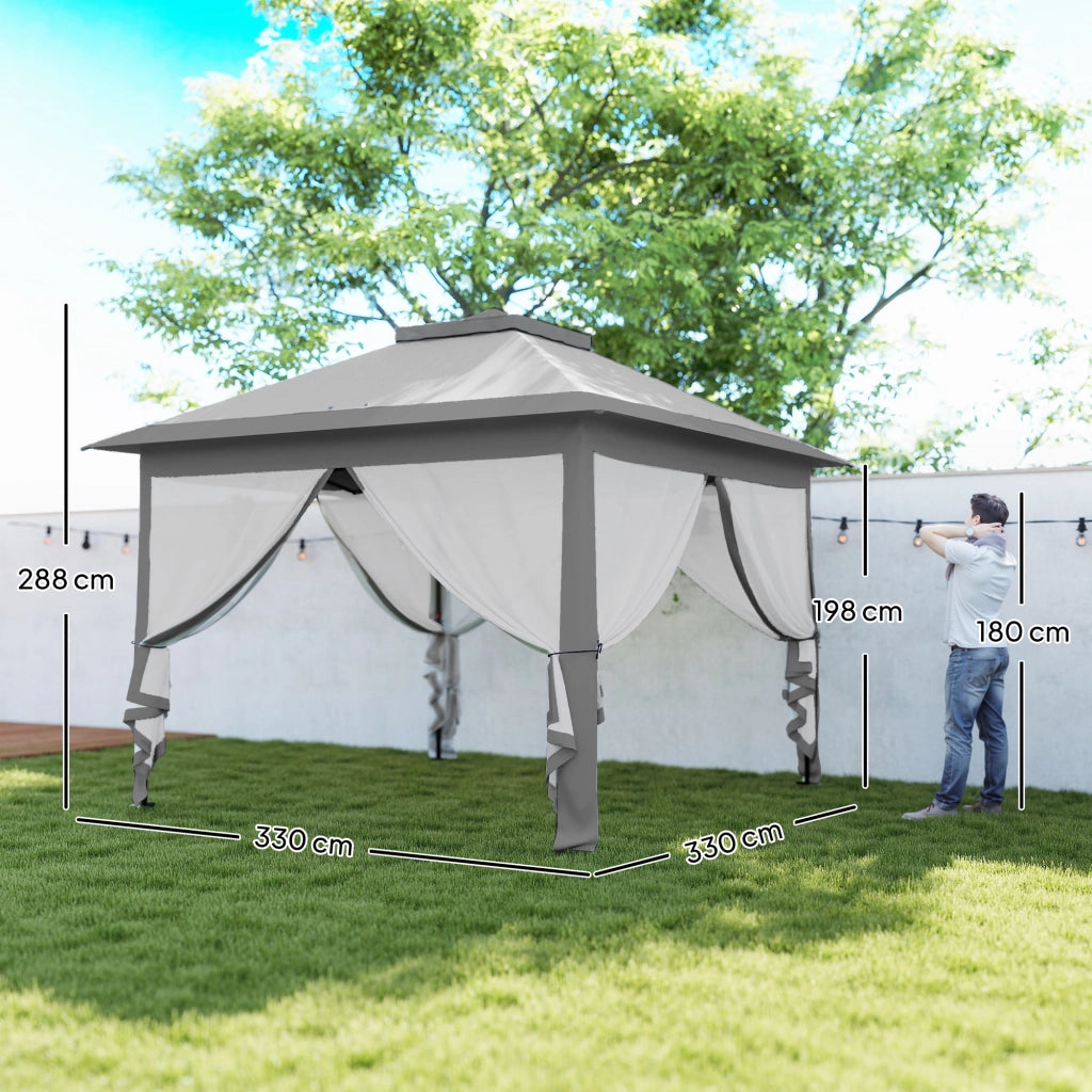 Gazebo Pieghevole Esterno con Zanzariere ¨C Xylo ¨C Grigio 3.3x3.3x2.8m