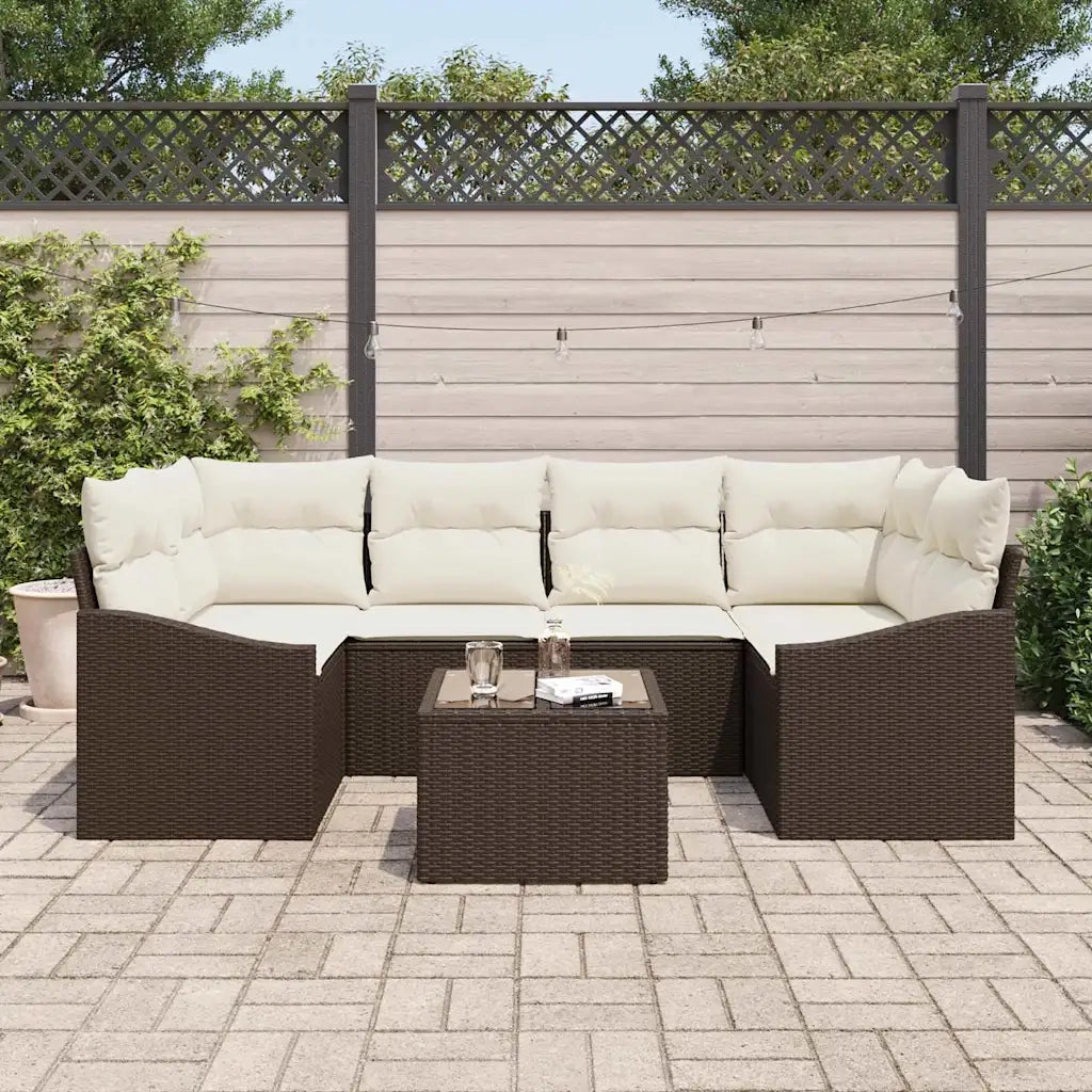 Set di divani con cuscino 7 pcs Marrone e Crema polyrattan 3346618