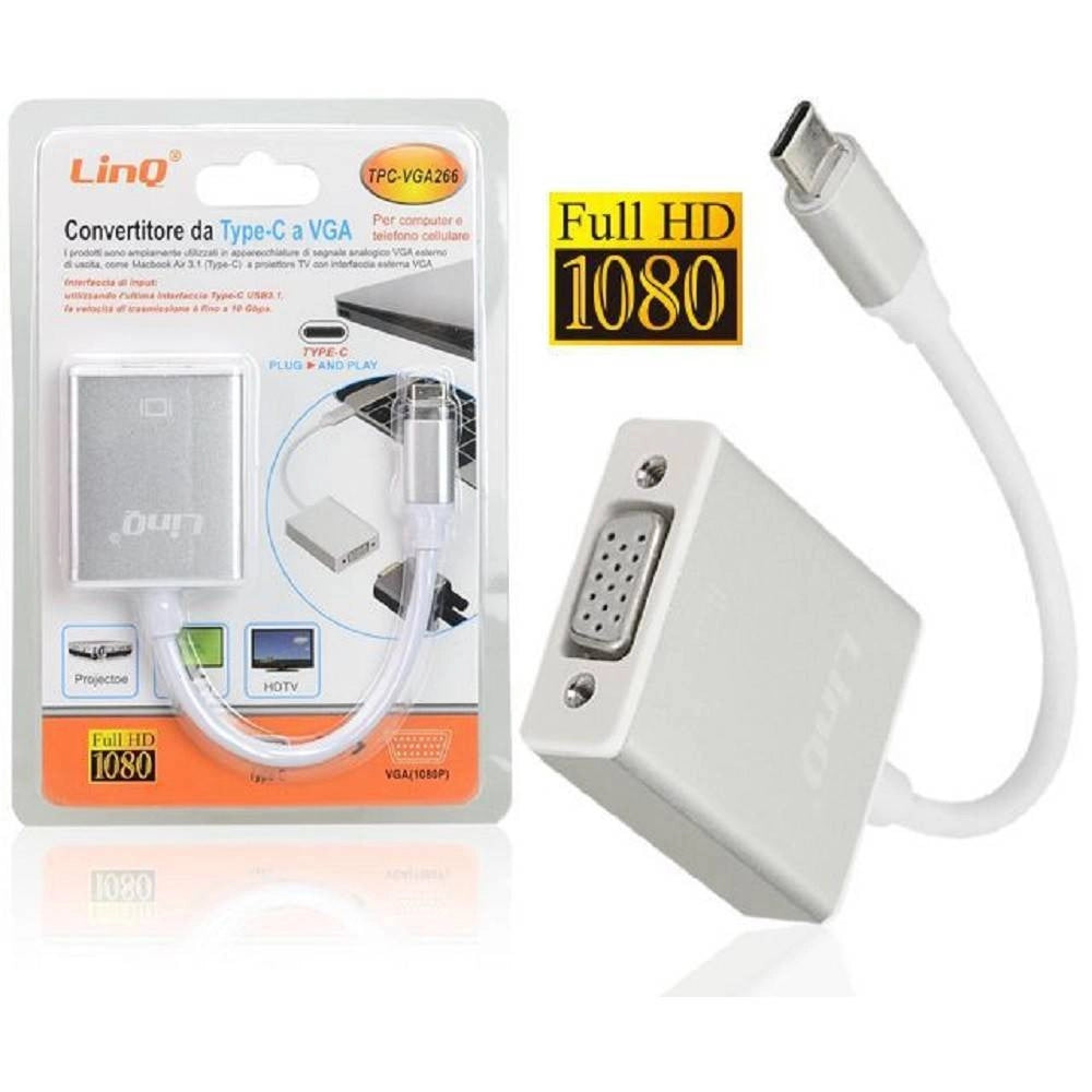 Trade Shop - Adattatore Convertitore Da Type-c A Vga Per Pc Smartphone Full Hd 1080 Tpc-vga266 -