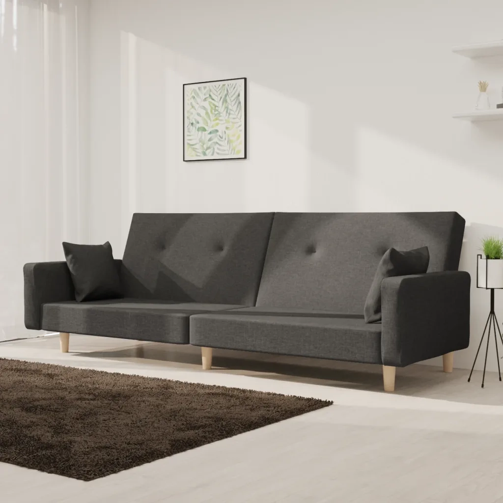 Divano Letto a 2 Posti con 2 Cuscini-Sofa Letto 2 Posti-Daybed Grigio Scuro in Tessuto 868561