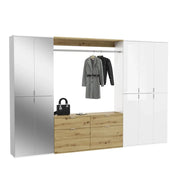 Armadio con 10 porte, 4 specchi, 4 cassetti e un appendiabiti – Bianco e rovere – BODITE