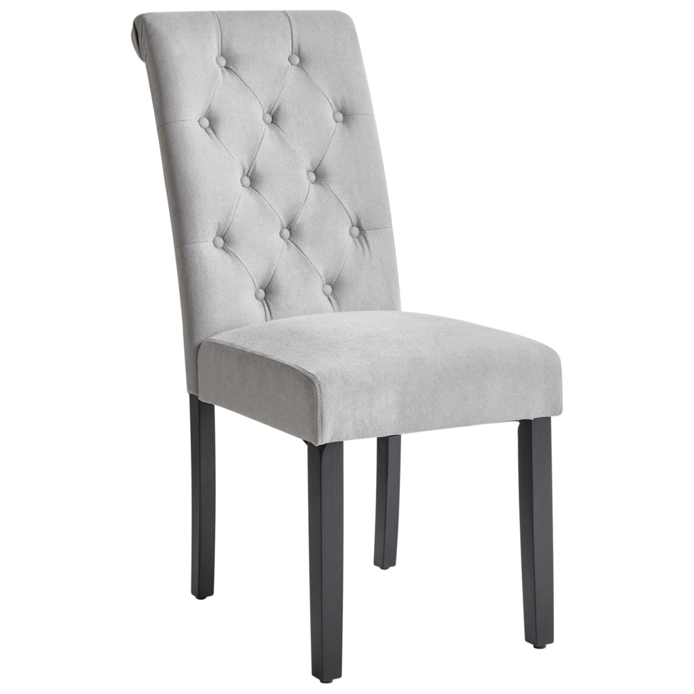 Set di 2 Sedie da Pranzo in Tessuto Grigio Glam Design Moderno Gambe in Legno Nero