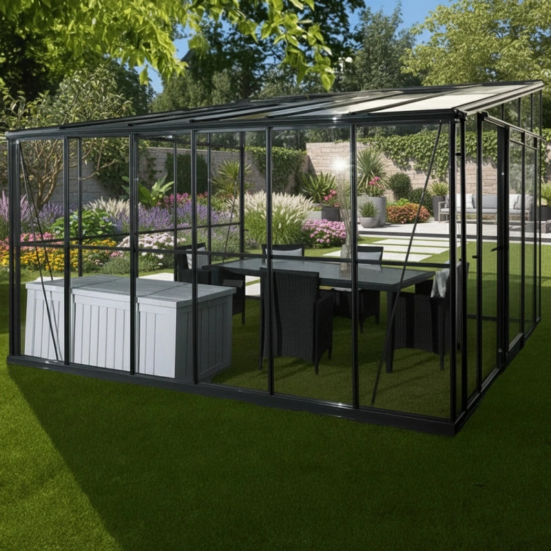 Serre en verre trempÃ© 4 mm Jardin d\'Hiver - 12mÂ² - LaquÃ© gris anthracite