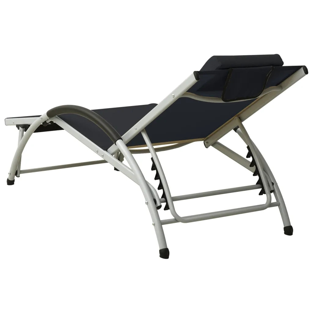 Lettino Prendisole con Cuscino in Textilene Nero 310529