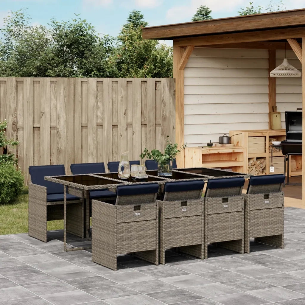Set da pranzo da giardino da 9 pz con Cuscini in Polyrattan Grigio 3277692