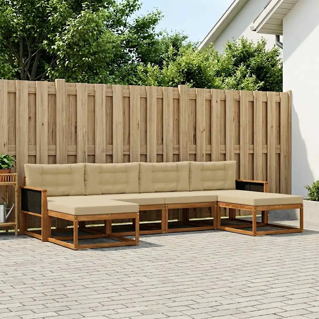 Set di divani da esterno con cuscino 6 pcs Naturale e Beige 3382776