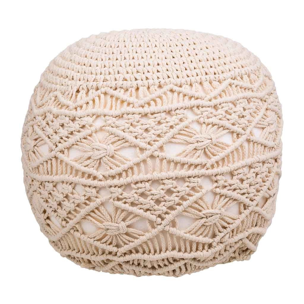 Puf in cotone intrecciato panna 45x45x40h