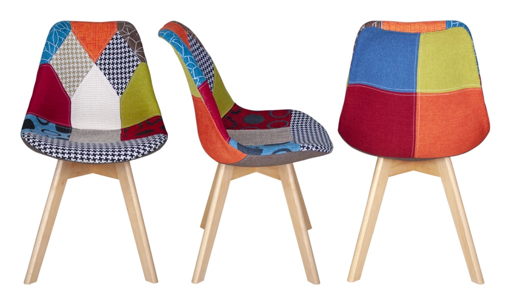 Sedia imbottita in tessuto patchwork, sedia da pranzo piede in legno - Mia - SD100MIPTW