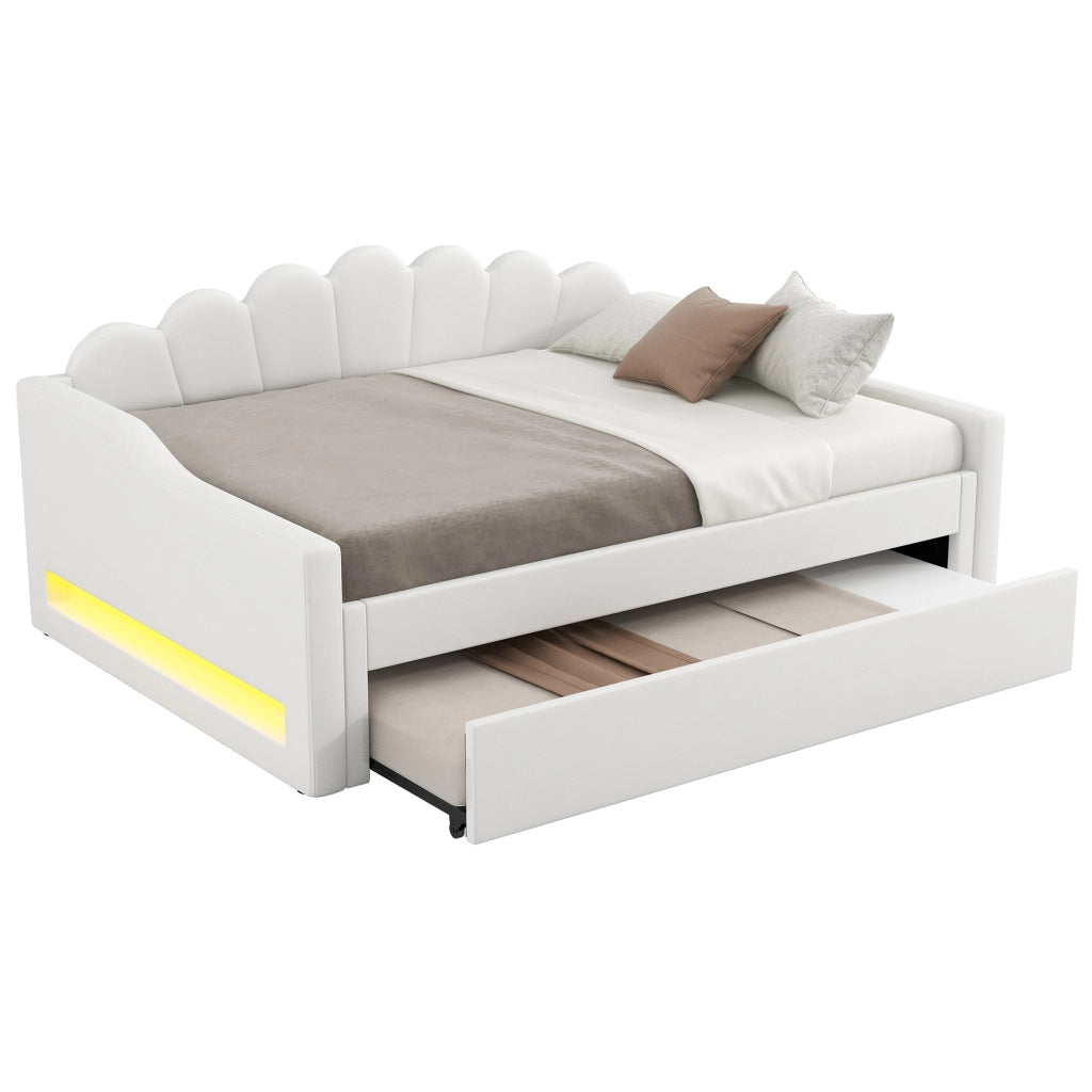 Letto Imbottito con LED e Letto Estraibile ¨C MINIMAL ¨C Beige 140x200
