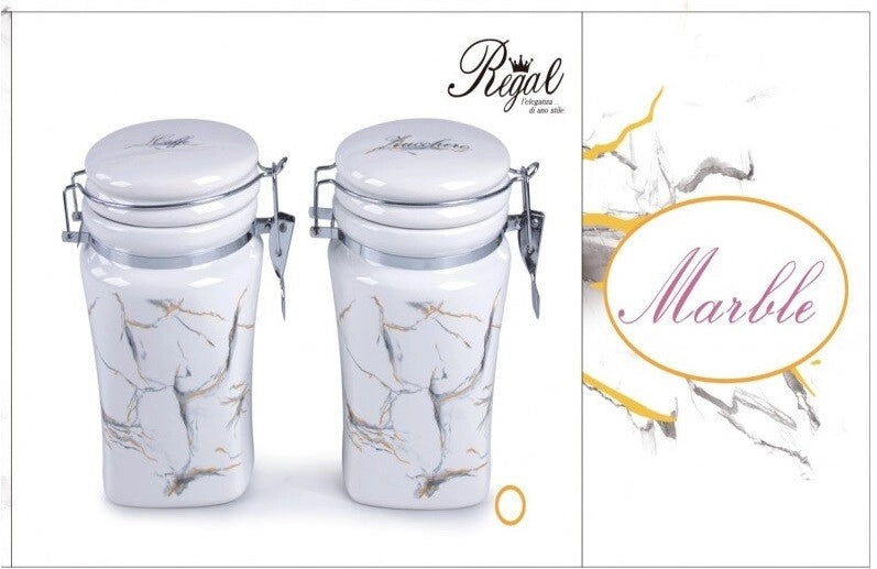 Set 2 Bis Barattoli da Cucina in Ceramica Zucchero e Caffe' Decoro Marble