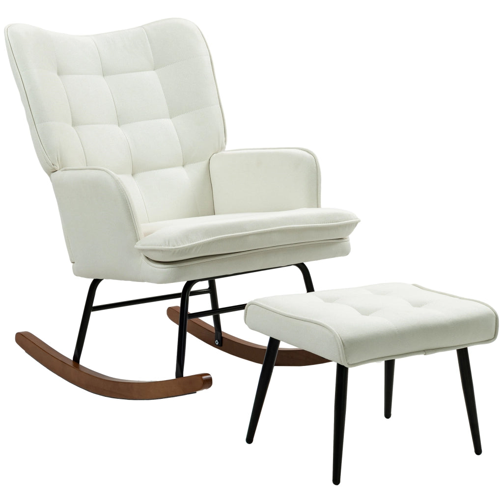 Poltrona a Dondolo con Poggiapiedi e Braccioli ¨C Minimal ¨C Crema