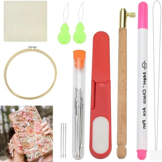 Set di cucito con impugnatura in legno e anello per cucire e cucire per hobby
