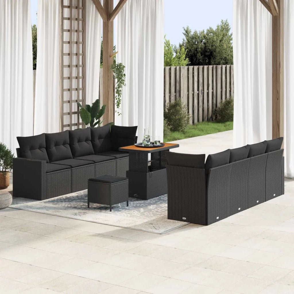 Set Divano da Giardino con cuscino 12 pcs Nero polyrattan 3363539