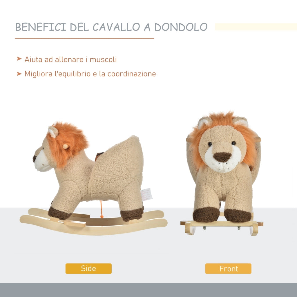 Dondolo Leone Giocattolo per Bambini ¨C Minimal ¨C Legno e Peluche