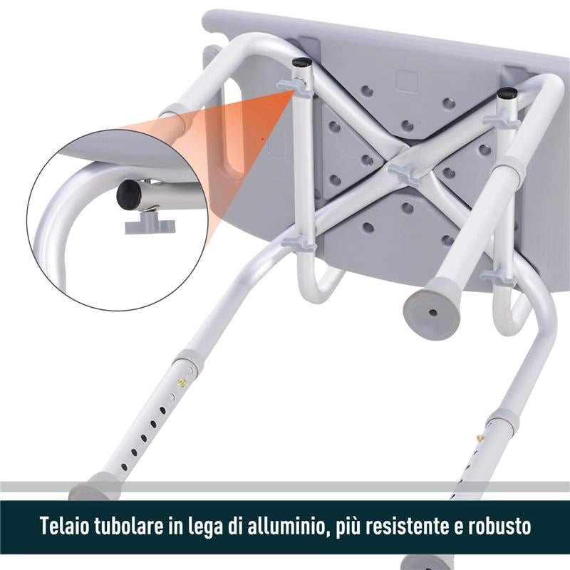 SEDIA DOCCIA IN ALLUMINIO E PLASTICA ALTEZZA REGOLABILE 8 LIVELLI