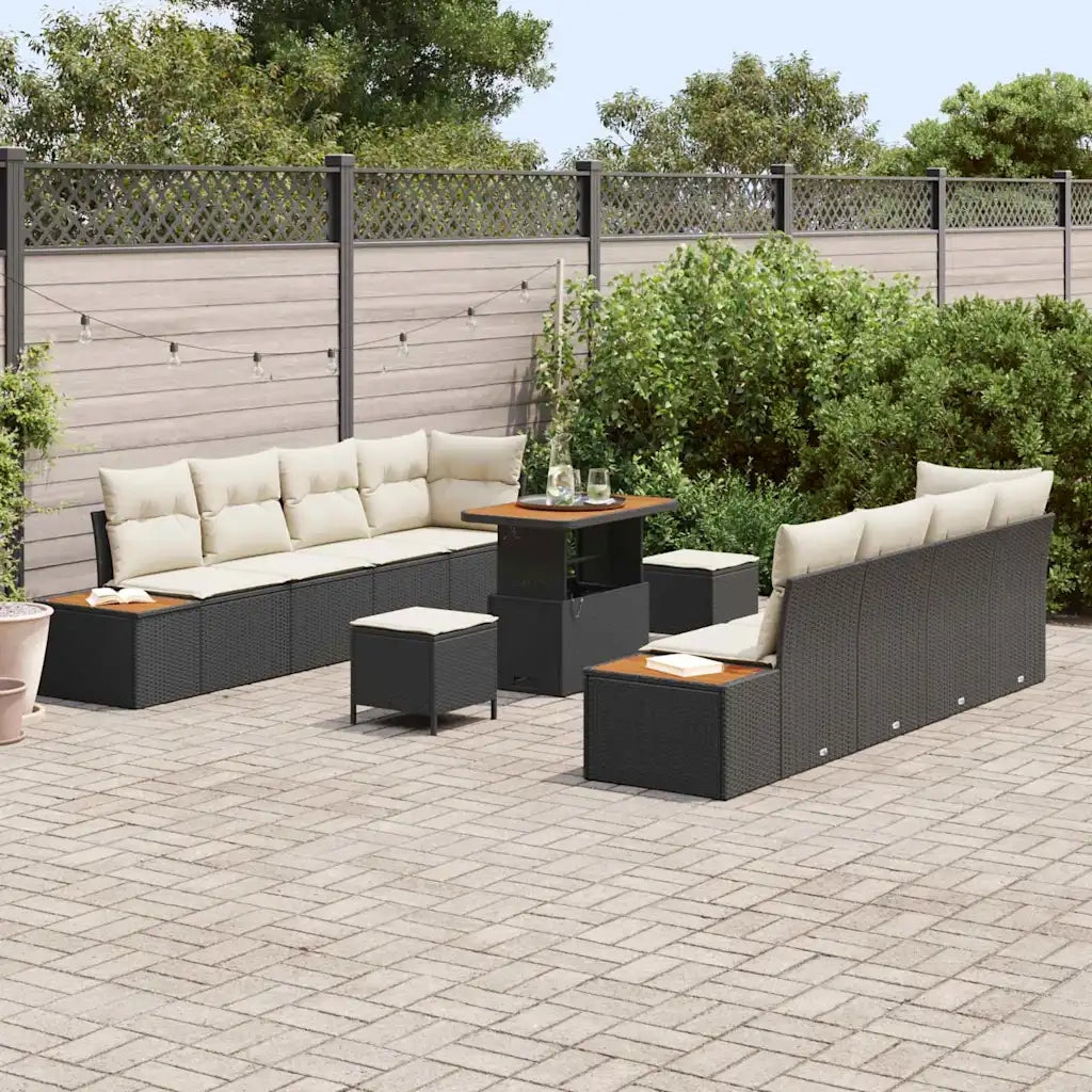 Set Divano da Giardino 11 pcs Nero polyrattan