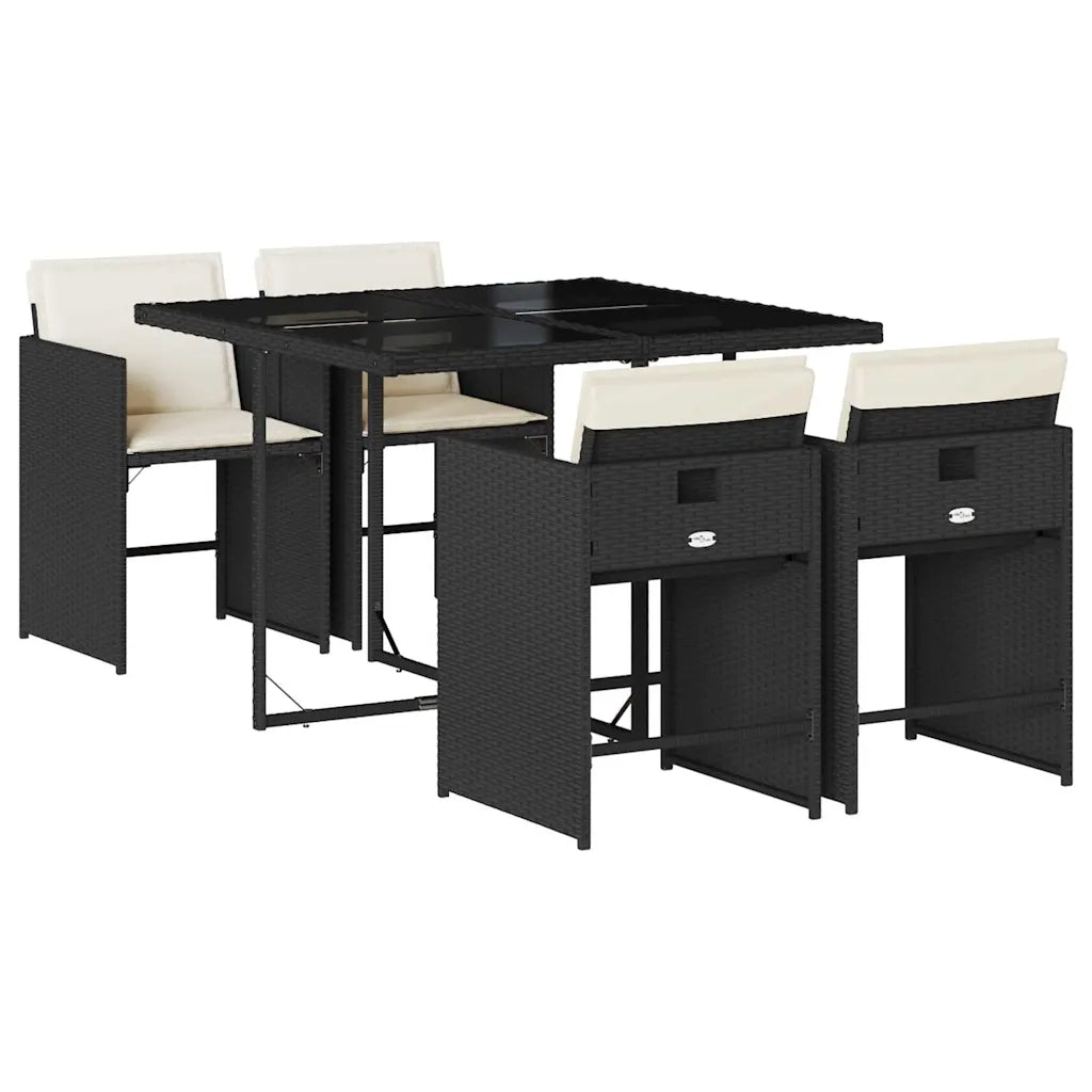 Set da Pranzo da Giardino 5 pz Nero con Cuscini in Polyrattan 3211074