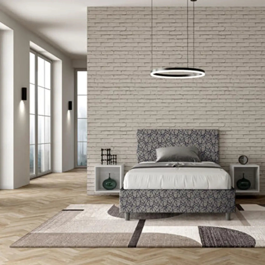 Letto una piazza e mezza contenitore imbottito 120x200 tessuto Era 9 blu Adele