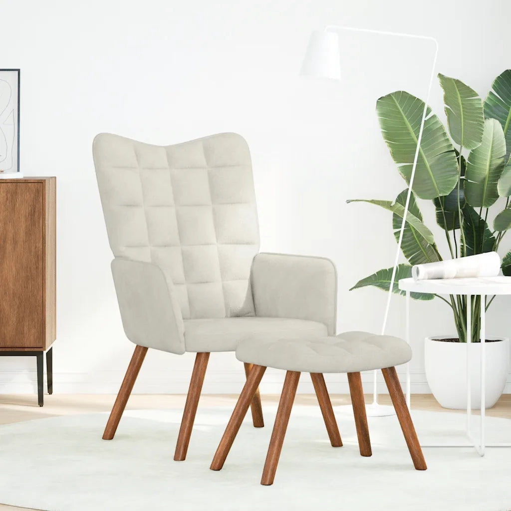 Poltrona Relax | Sedia Relax con Sgabello in Velluto Crema