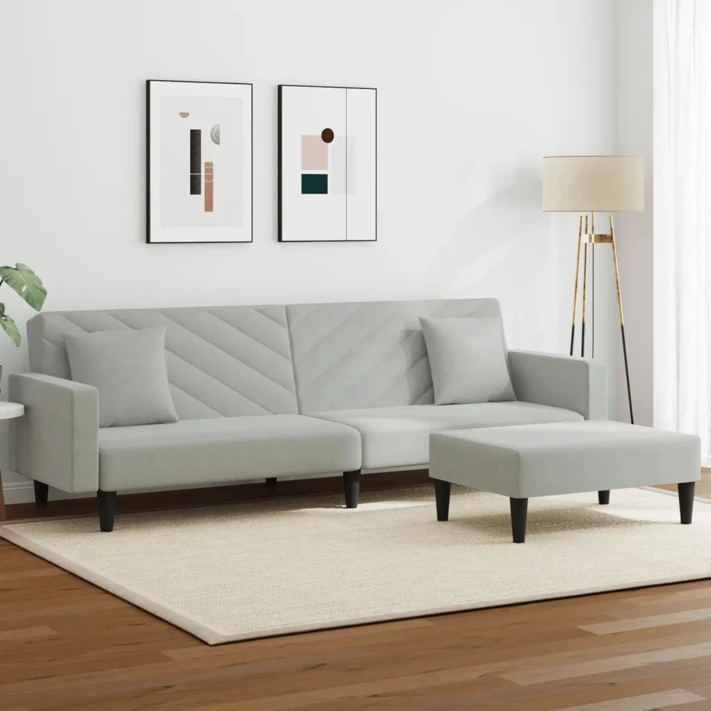 Set di Divani 2 pz con Cuscini Grigio Chiaro in Velluto