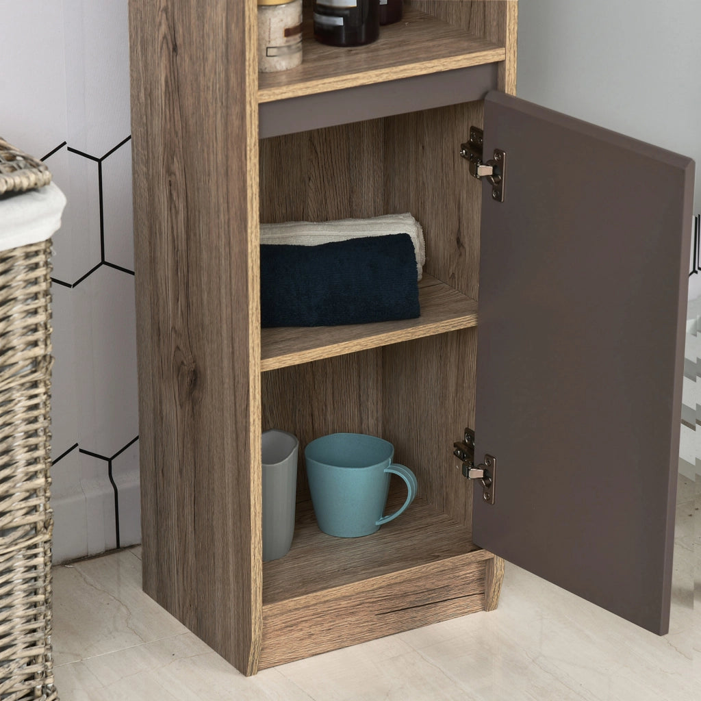 Colonna Bagno Stretto con Ante e Ripiani Aperti ¨C Zephmum ¨C 30x24x170 cm Rovere Grigio