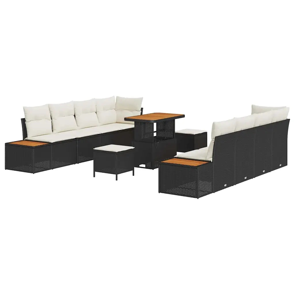 Set Divano da Giardino 11 pcs Nero polyrattan