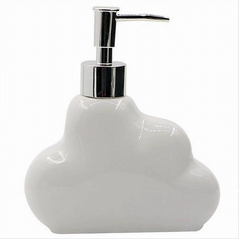 Trade Shop - Dispenser Sapone Liquido In Ceramica Bianca Forma Nuvola Accessorio Bagno 79936 -