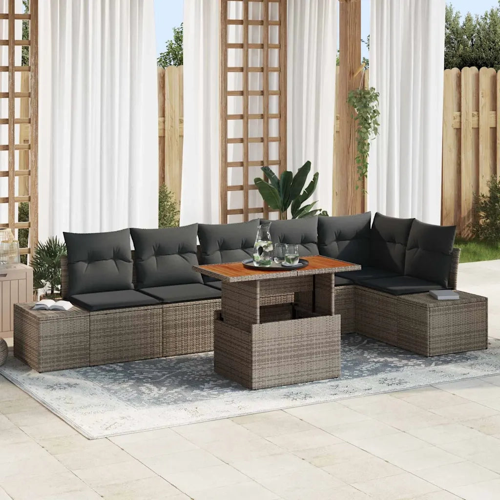 Set Divano da Giardino 7 pcs Grigio Poly Rattan 3358708