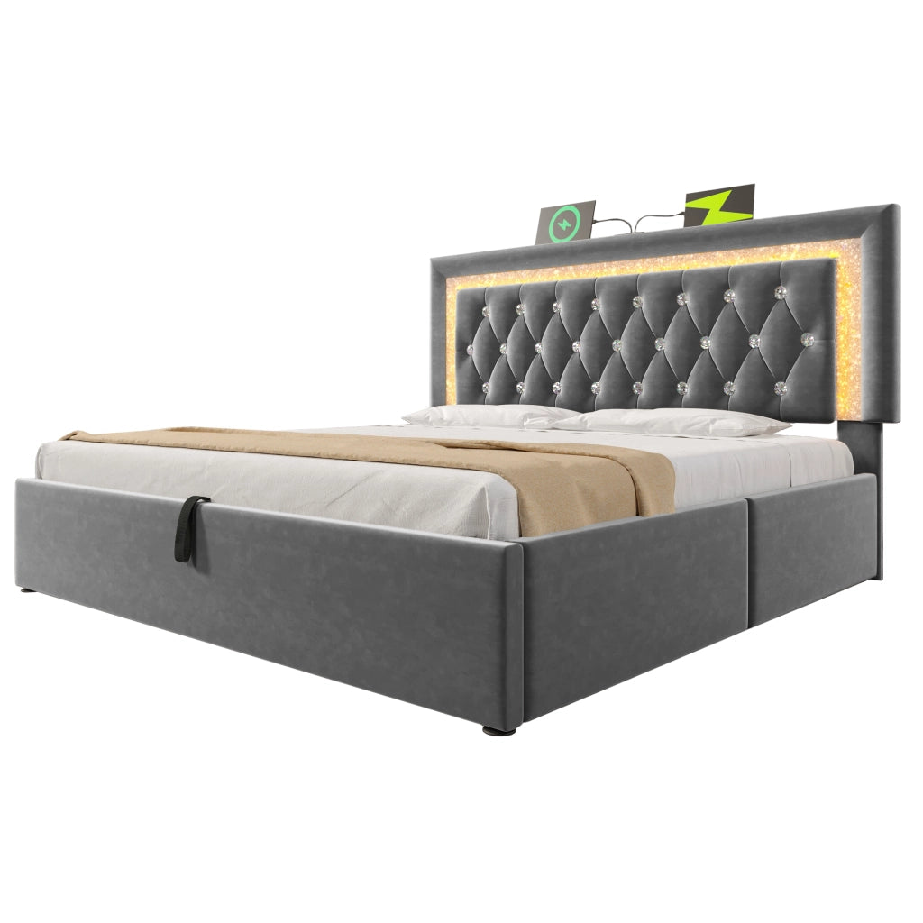 letto imbottito velluto grigio 180x200 cm