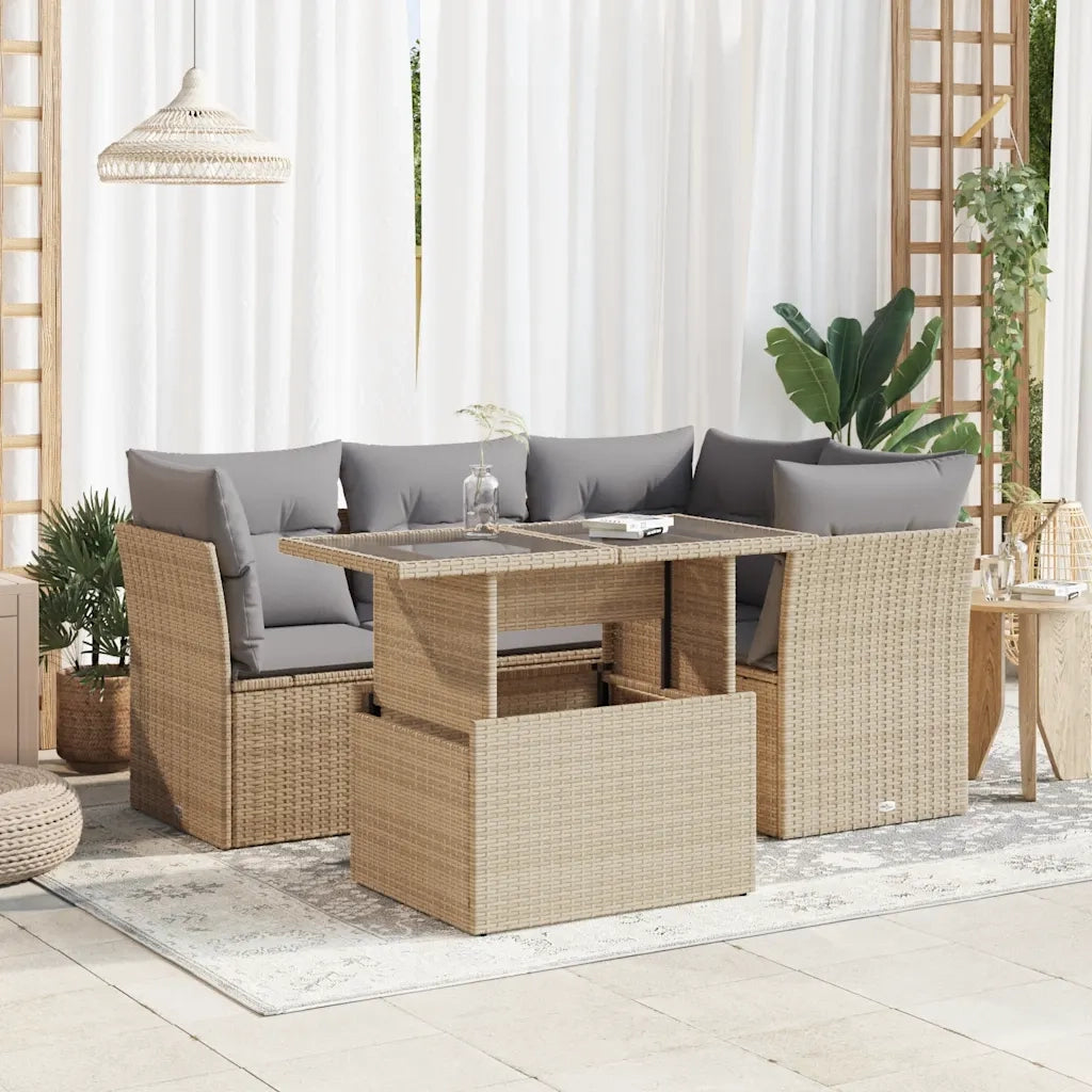 Set Divano da Giardino 5 pz con Cuscini Beige in Polyrattan 3326150
