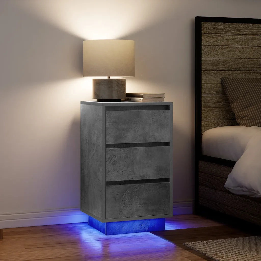 Comodino | Armadio da Notte | Mobiletto da notte con Luci LED Grigio Cemento 38x34x65 cm