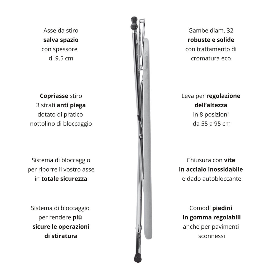Asse da Stiro Confort Plus 125x48 cm con Supporto per Caldaia Estraibile In Acciaio