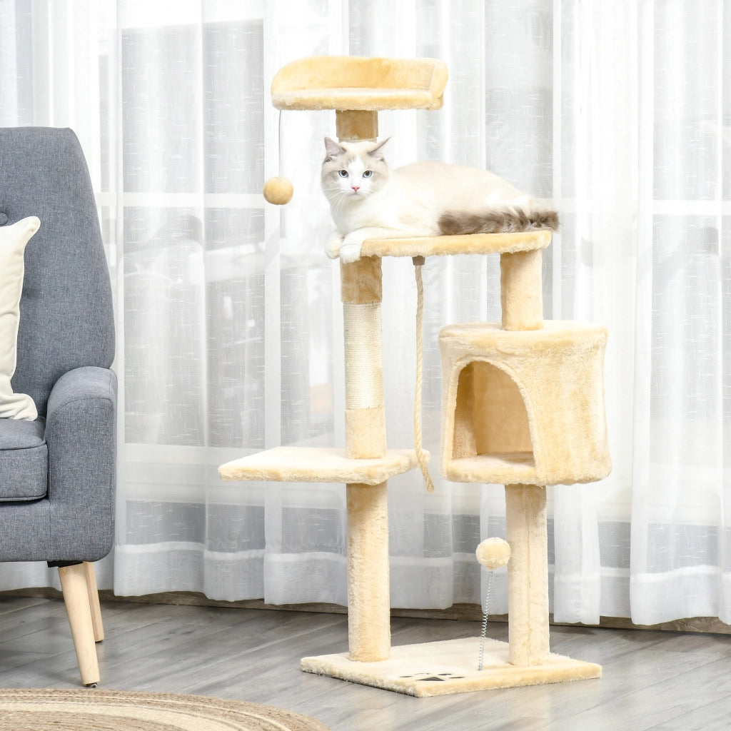 Albero Tiragraffi per Gatti in Legno a 4 Livelli con Cuccia ¨C Minimal ¨C 114 cm