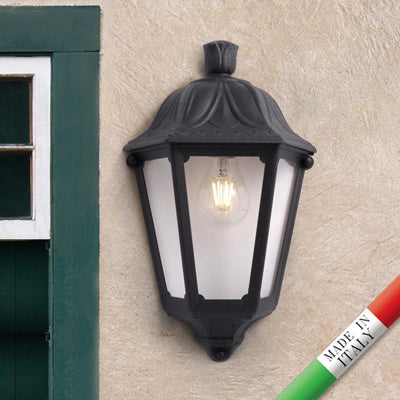 Fumagalli Iesse Mezza Lanterna A Muro Facciata Nera Vetro Trasparente Portalampda E27