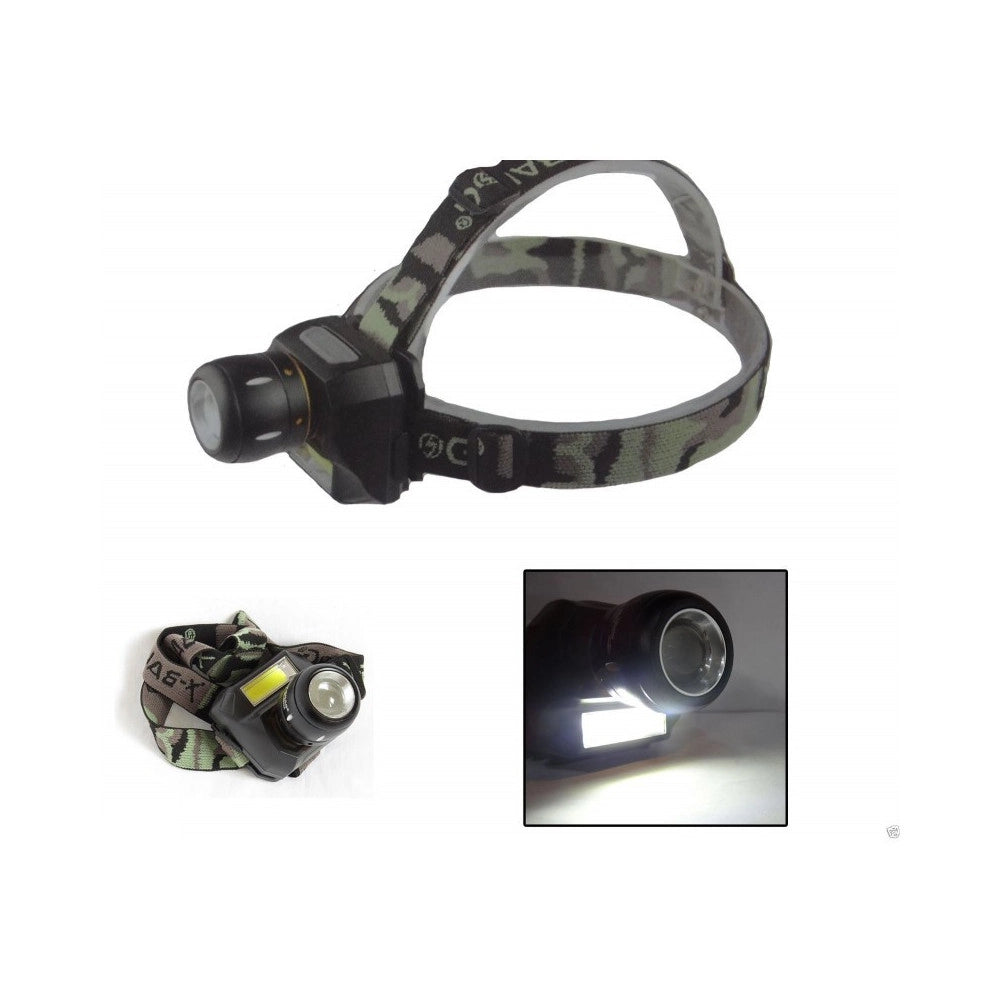 Trade Shop - Torcia Lampada Frontale A 2 Led Cree Cob Ricaricabile 2 Luci Bl-6916a -