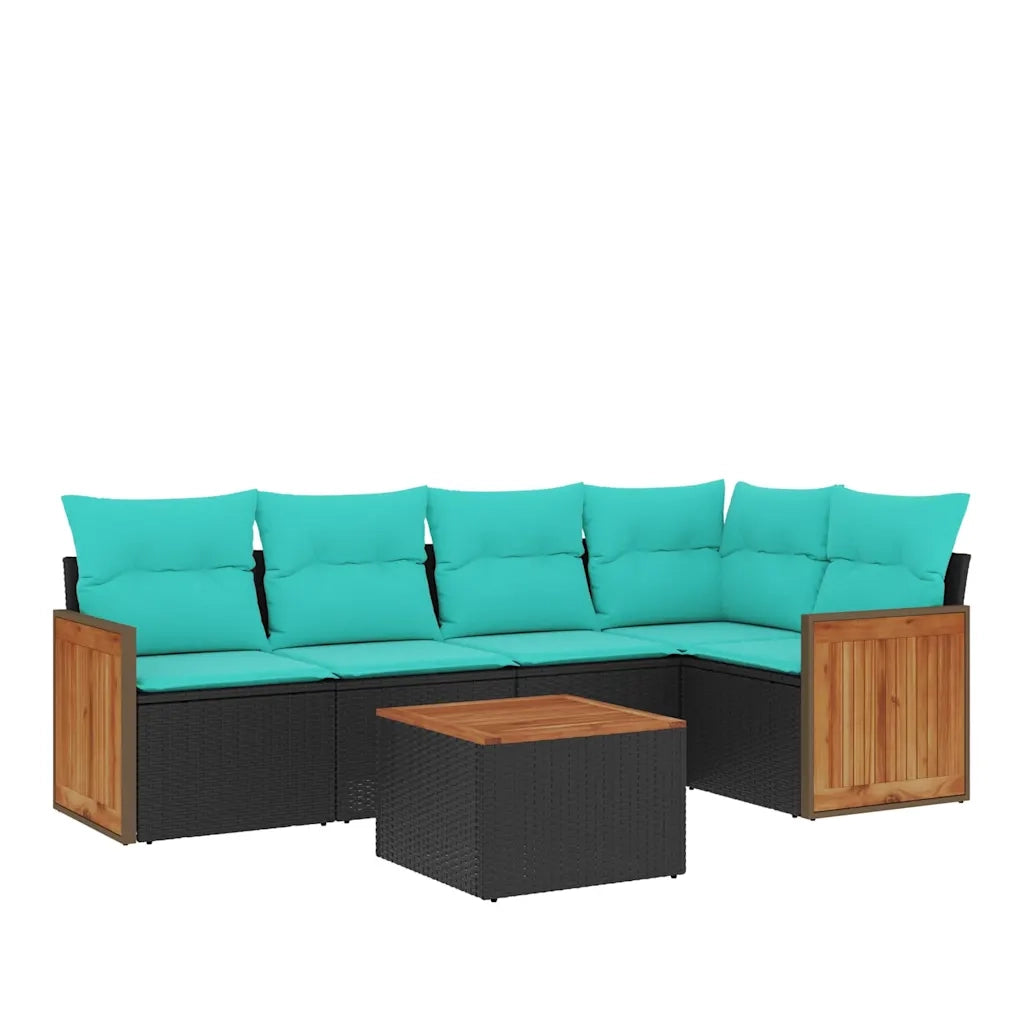 Set Divani da Giardino 6 pz con Cuscini Nero in Polyrattan 3227632