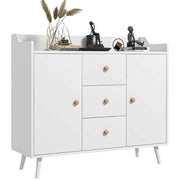 Credenza Moderna con 2 Ante e 3 Cassetti ¨C Minimal ¨C Bianco Legno Pino 90x32x80