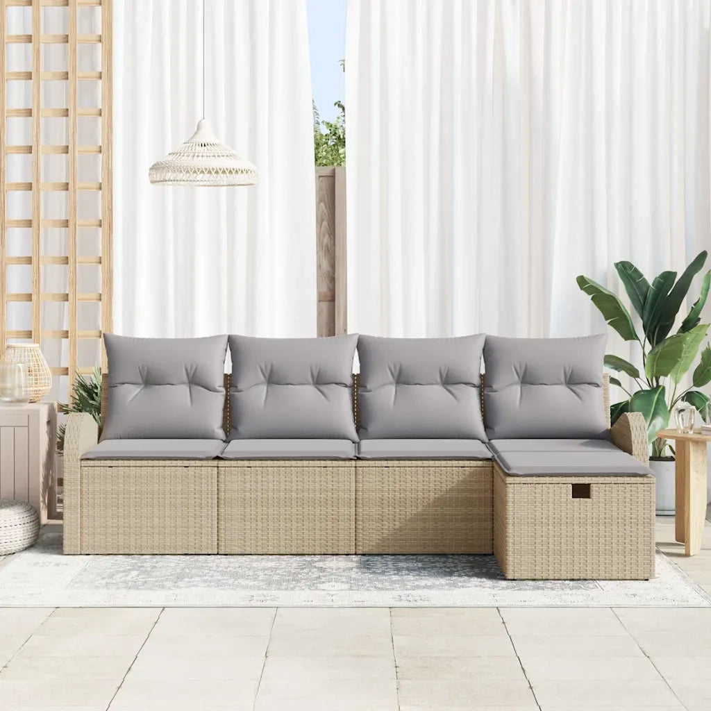 Set Divano da Giardino con cuscino 5 pcs Beige Poly Rattan