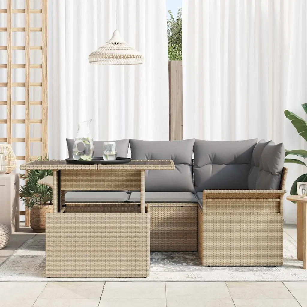 Set Divano da Giardino con cuscino 5 pcs Beige Poly Rattan 3348276