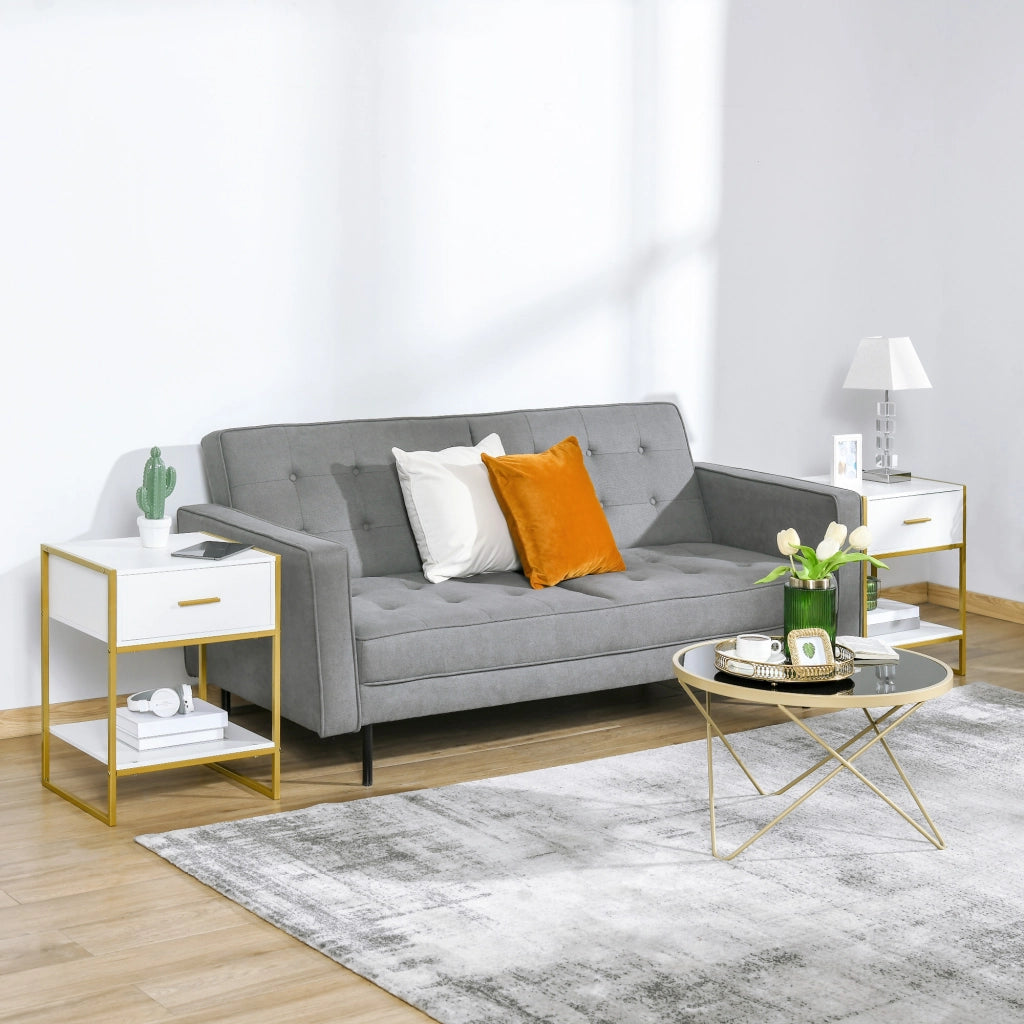 Comodini Moderni con Cassetto ¨C Minimal ¨C Bianco e Oro, MDF e Acciaio, 45x40x60cm