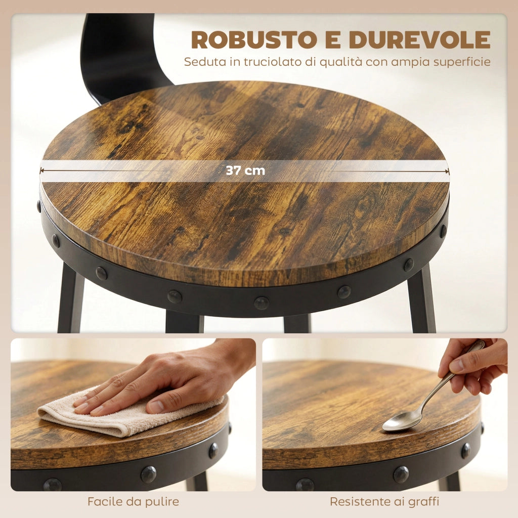 Sgabelli da Bar Set 2 Pezzi ¨C Minimal ¨C Legno e Metallo Marrone 37x47x96 cm