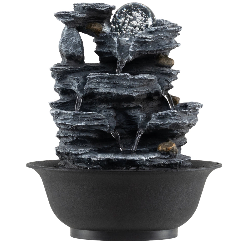 Fontana zen in resina da interno con luce led e pompa silenziosa, Fontana da tavolo a cascata velocit¨¤ dell'acqua regolabile Modello 2