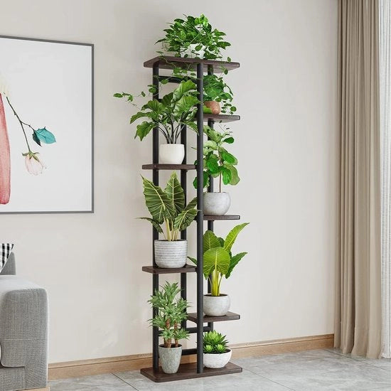 Scaffale per piante - Scaffale per angolo giardino con 7 livelli - Legno di quercia nera