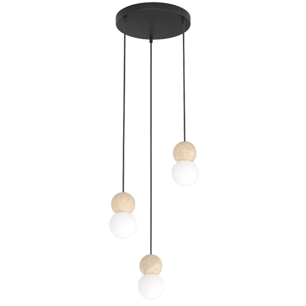 Lampadario LED LOOP nero/bianco legno vetro Emibig