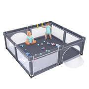Box per bambini con cancelli di sicurezza per interno, Centro attivit¨¤ portatile 206x185,5x68cm Grigio scuro