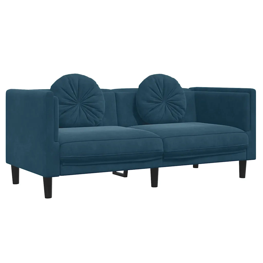 Set di Divani 3 pz con Cuscini Blu in Velluto